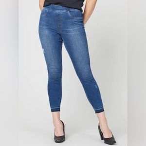 Spanx Distressed Ankle Skinny Jeans, Medium Wash Sz XL EUC